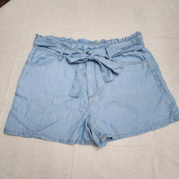 KanCan Pants - KanCan size XL light blue ultra high rise belted paper bag shorts